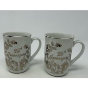 Trends‎ Japan Silver 25th Anniversary Mugs Set of 2 4" Tall